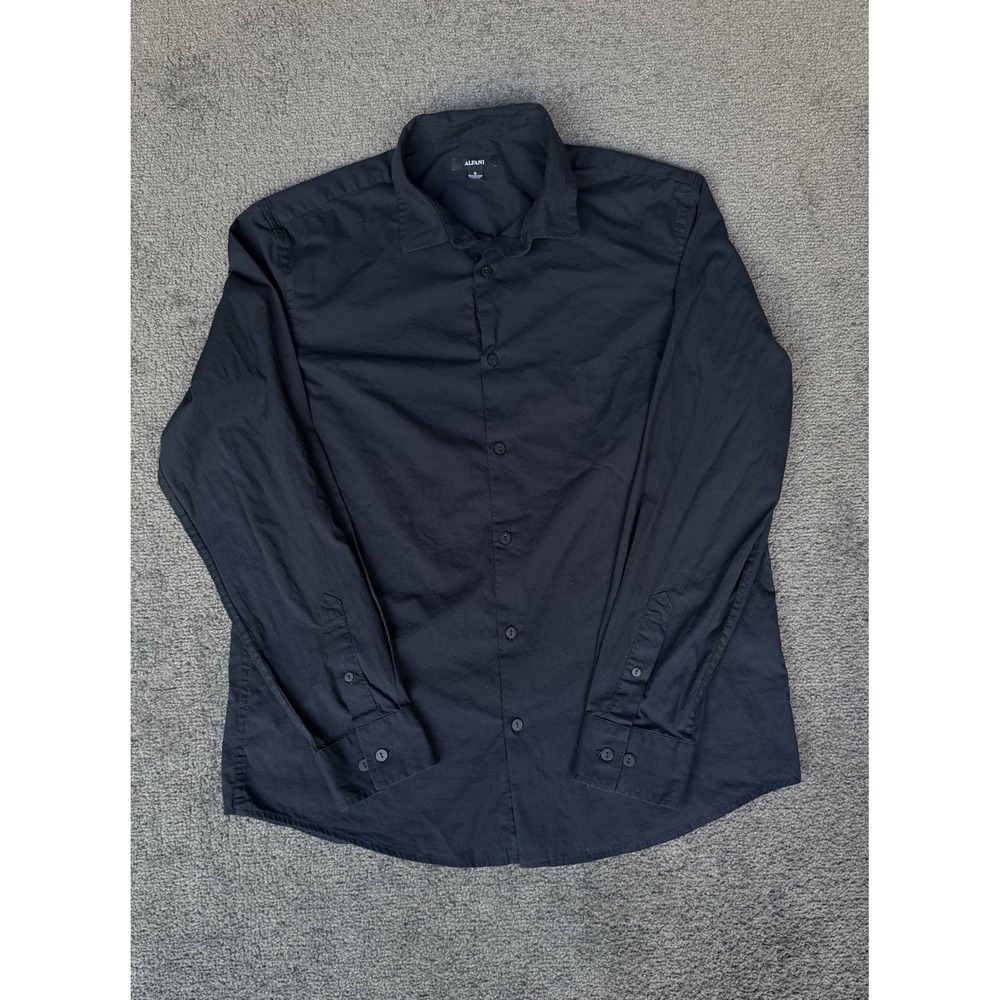 Alfani Mens Medium Black Long Sleeve Button Down Stretch Cotton Dress Shirt
